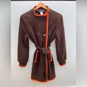 Y Apparel - Coat in Dark Roast with Pumpkin Trim (size L)